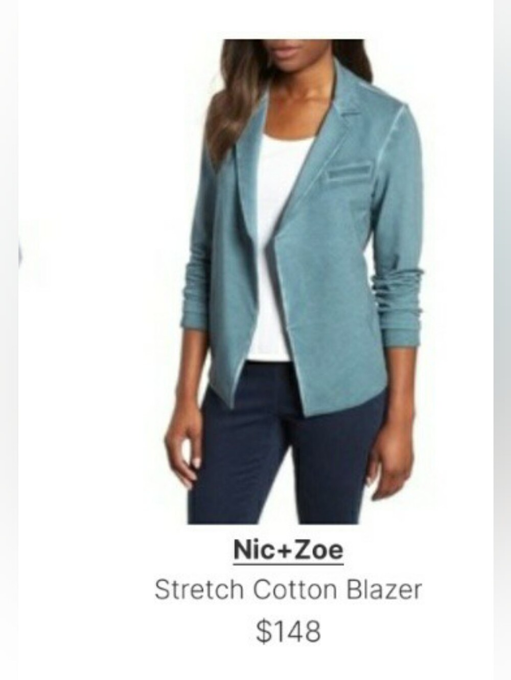 NIC+ZOE Washed Dark Seafoam Open Blazer